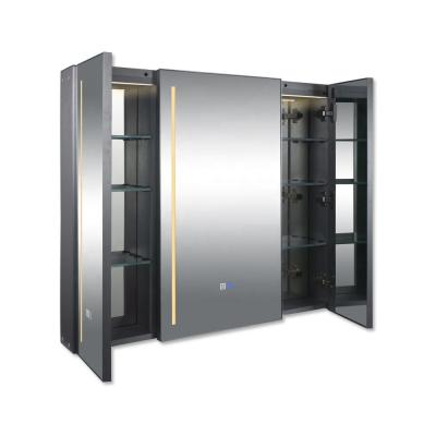 wholesale Luxury Aluminum Alloy medicine cabinet bathroom smart anti-fog mirror with LED lights storage defogging