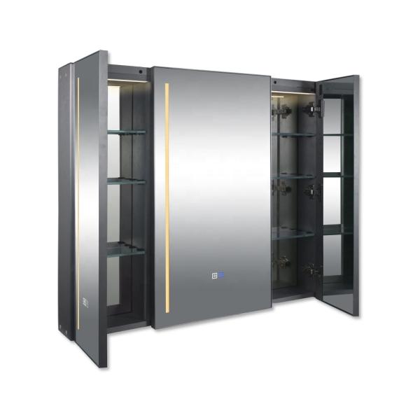 wholesale Luxury Aluminum Alloy medicine cabinet bathroom smart anti-fog mirror with LED lights storage defogging