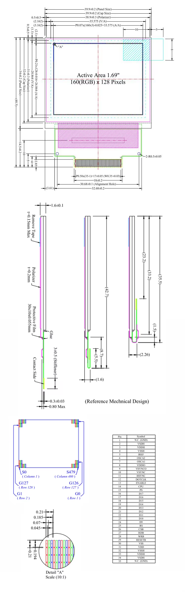 1.69 дюйм 160x128 UG-6028GDEBF02 Полный цвет 4-проводной SPI Маленький OLED дисплей
