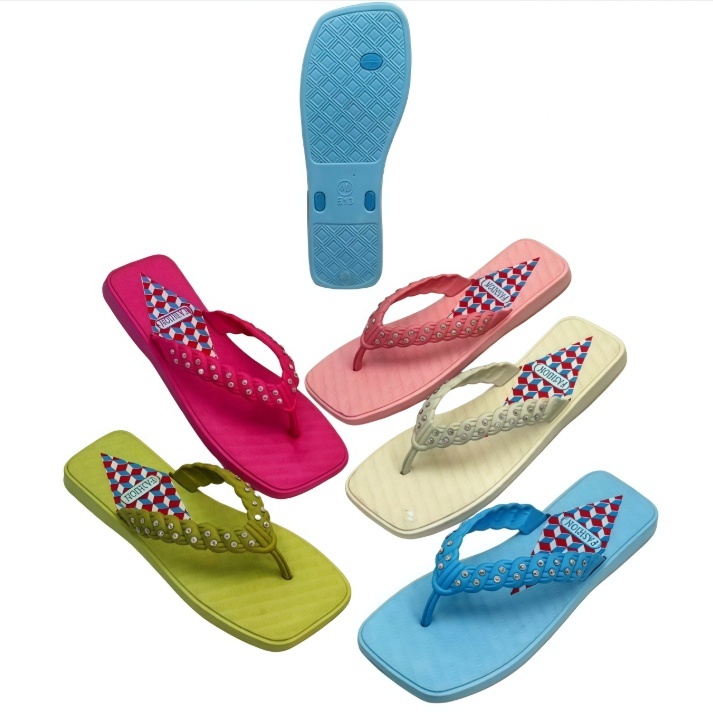 EVA Women Flip Flops with Braided Strap, Rhinestone Details and Diamond Print