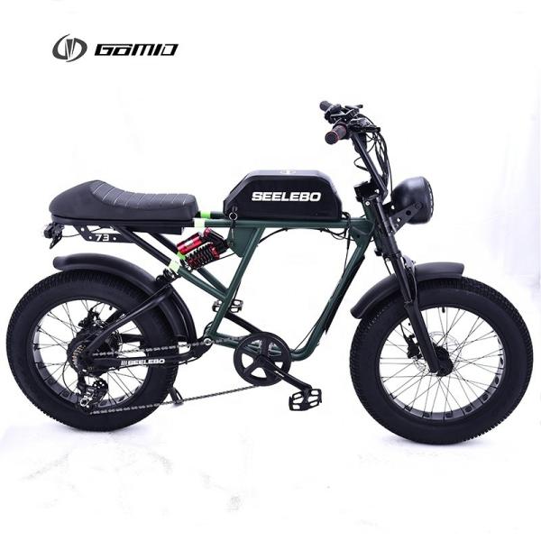 GOMID Electric Bike 500W 750W 1000W Power Bicycle Full Suspension Retro Mountain Fat Tire Bike