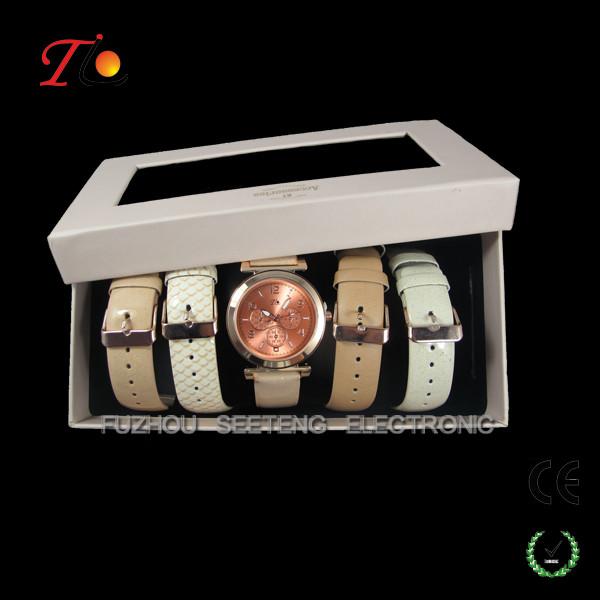 PU leather strap with other replaceable band and color customized  for ladies watch