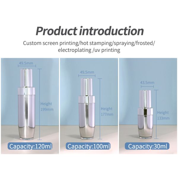 Replaceable Acrylic Bottles 30ml 100ml Silver Plastic Lotion Pump Bottle