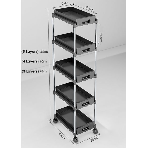 5 Tiers Freestanding Kitchen Rack , Kitchen Storage Cart For Vegetable ODM