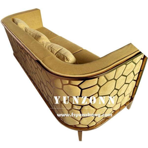 Modern Gold Stainless Steel Luxury Sofa Set Furniture Living Room Green Velvet Fabric Sofa
