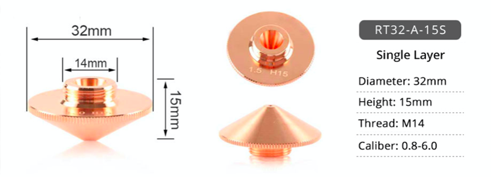 Bocais de cobre do laser do calibre dos acessórios 0.8-2.7mm do corte do laser para a máquina de corte do laser de Trunpf
