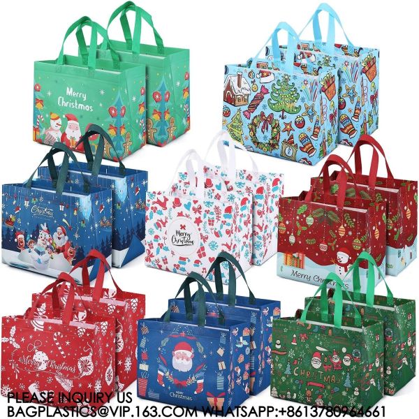 Christmas Gift Bags,Christmas Tote Bags With Handles, Christmas Treat Bags, Multifunctional Non-Woven Christmas Bags