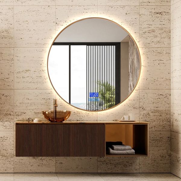 Aluminium Alloy Framed Round Bathroom Mirror With Back Light