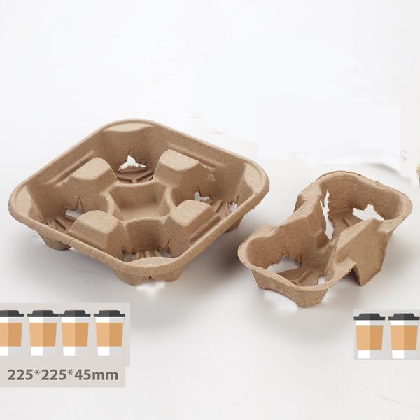 Disposable take away paper pulp tray 2 cup 4 cup holder cup carrier for coffee cup