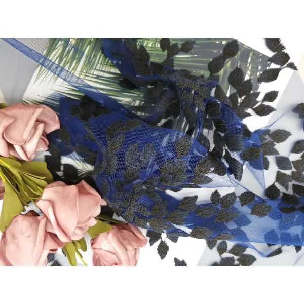 Грациозная королевская голубая ткань шнурка вышивки 3D флористическая для платья маленькой девочки