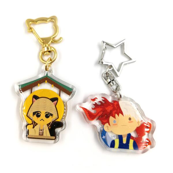 Custom anime print double sided glitter acrylic keychain epoxy resin charm with logo