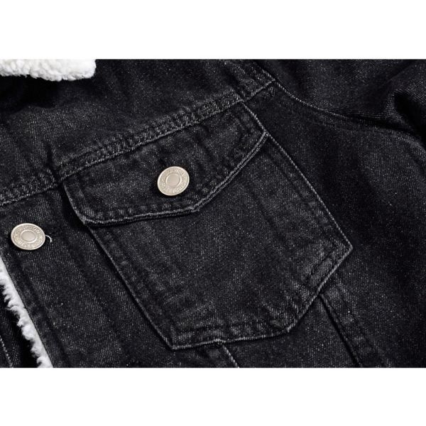 Men's Velvet Hoodie Denim Coat Winter Plus Size Black Slim Fit Thick Lambskin Wool Jacket