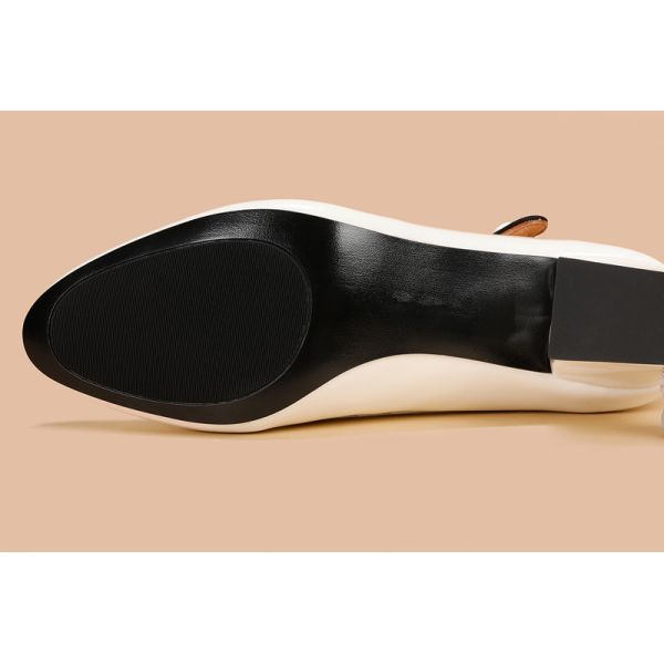 Black White Leather Pumps Women'S Shoes Poited Toe Closed Toe With 2cm Abs Heel
