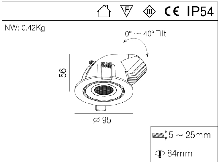 Unique Design CE RoHs Approved IP54 Adjustable 7W Wall Washing COB LED Recessed Down Lights Housing