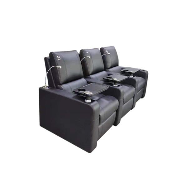 Faux Leather Power Home Theater Recliner Sectional Sofas With Raised Armrest Black