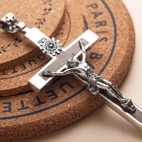 Women's and Men's Gothic Style Sterling Silver Cross Pendant Necklace with Sandalwood(XH038761W-L)