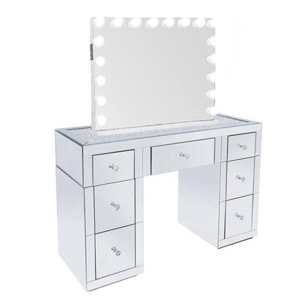Bedroom Wood Hollywood Mirror And Vanity Dressing Table With Lights
