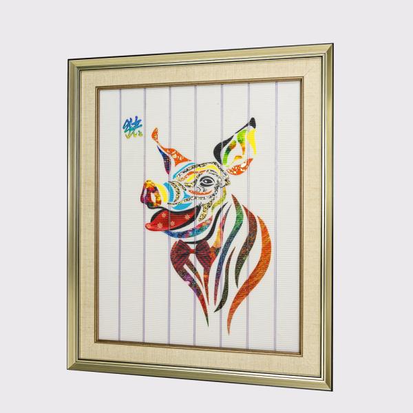 Chinese Zodiac Framed Art Twelve Animals Pig Home Decor Ribbon Painting Decorative Wall Hangings Ready to Hang