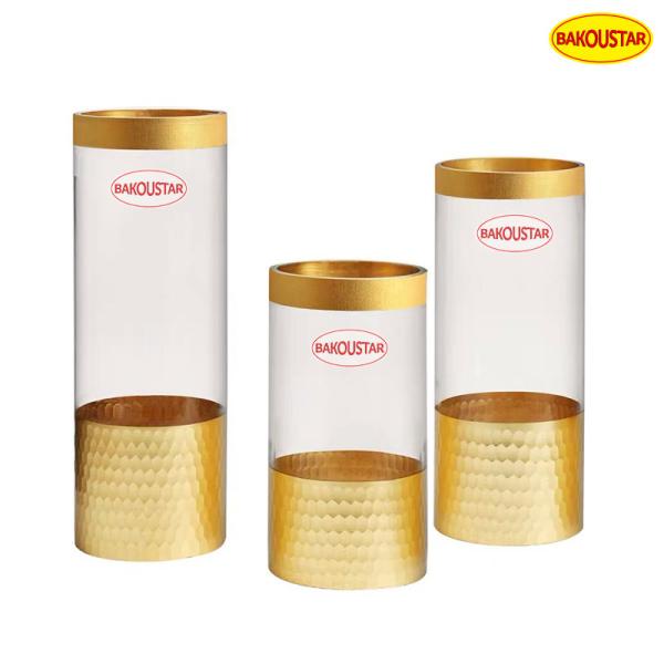 Vasos de vidro decorativos lustrados do tubo reto do martelo do ouro