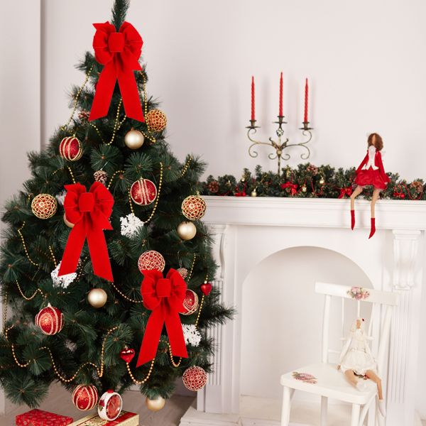 Добавьте элегантность к вашему рождественскому декору с лентами MSD Красный бархатный рождественский ленточный лук