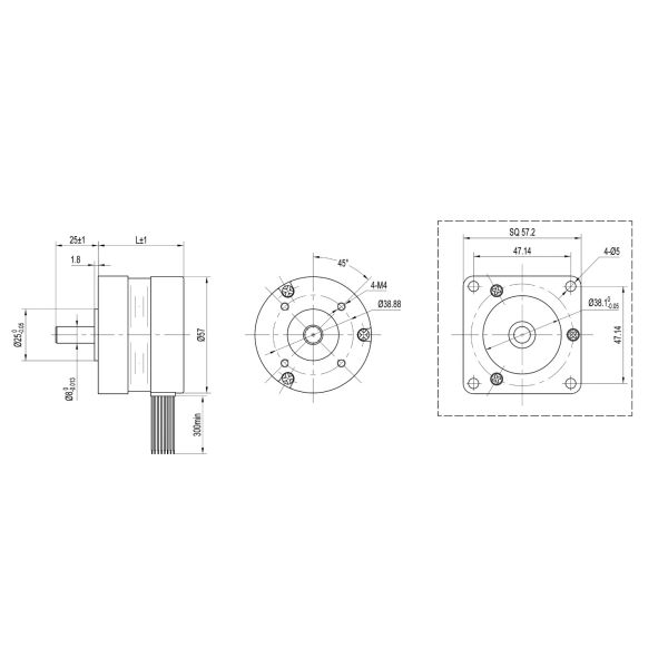 24V мини безщеточная высокая эффективность мотора 3000RPM 0.44nm 138W 57BL06 002