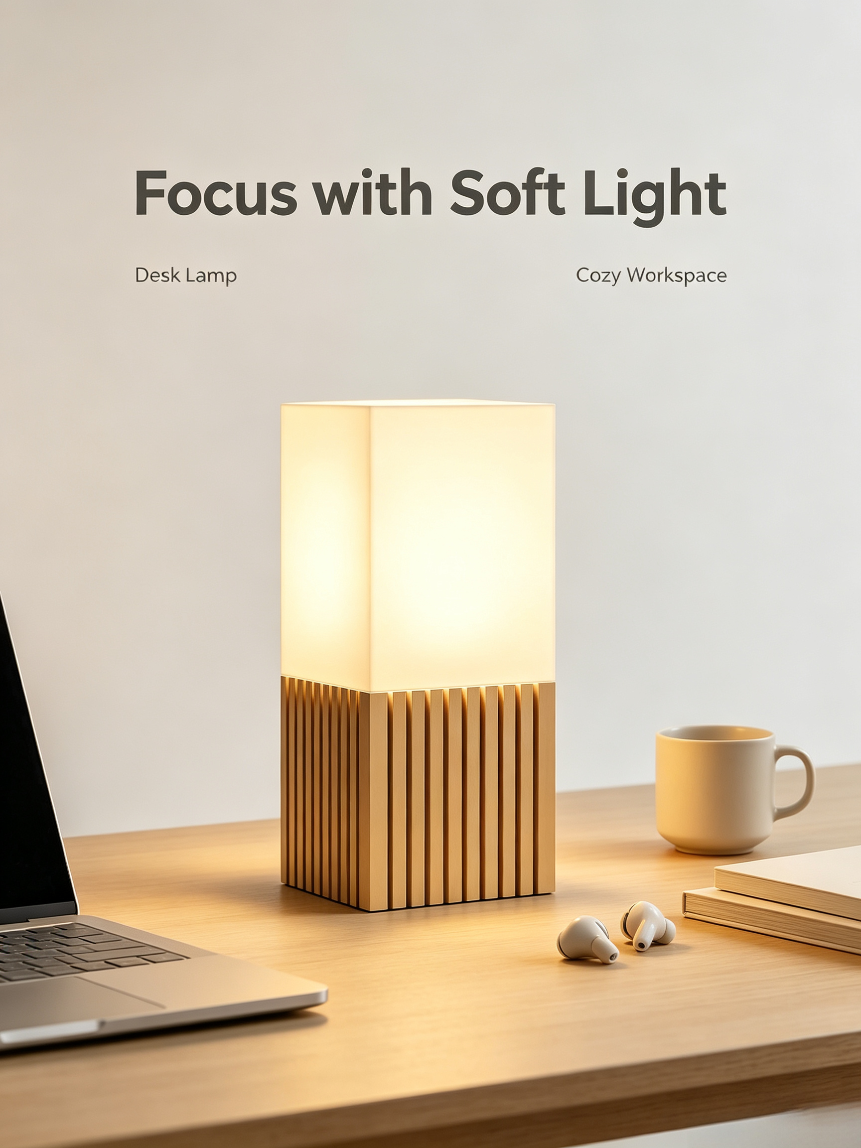Warm Glow Square‑Shade Minimalist 3D Lighting Fixtures With Wood‑Slat Look For Indoor Home Illumination