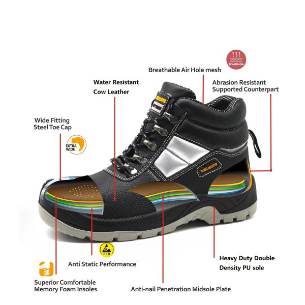 Summer Season Black S3 SRC Industrial Safety Shoes For Maximum Safety