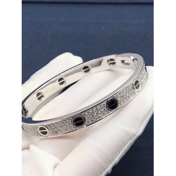 Factory Custom Fine Jewelry 18k White Ogold LOVE Bracelet, Diamond-Paved, Ceramic Bracelet