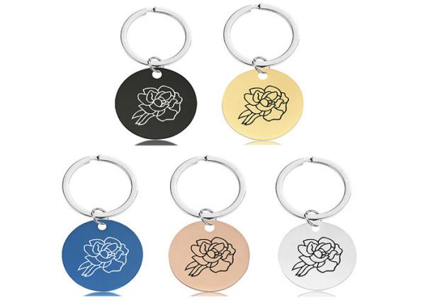 Stainless KeyKey chain pendant Month flower birthday holiday gift engraved metal key chain logo words