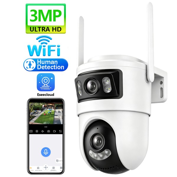 AI Smart 3MP PTZ WiFi Security Camera, Wide Angle Surveillance Camera with Night Vision, Two-Way Audio, AI Human Auto-Tracking, Motion Alert, Weatherproof Outdoor Home Security Camera