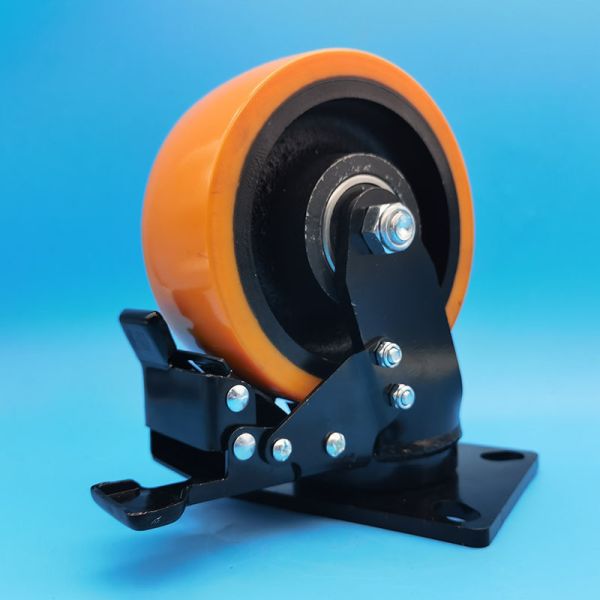 Extra Heavy Duty Steel Brale Bearing Caster Polyurethane PU Casters For Trolley For Heavy Loads  Equipment