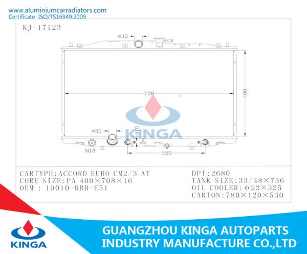 Honda  Accord Euro CM2/3 Cooler Fan Tube Type Aluminum Vehicle Radiator High Performance