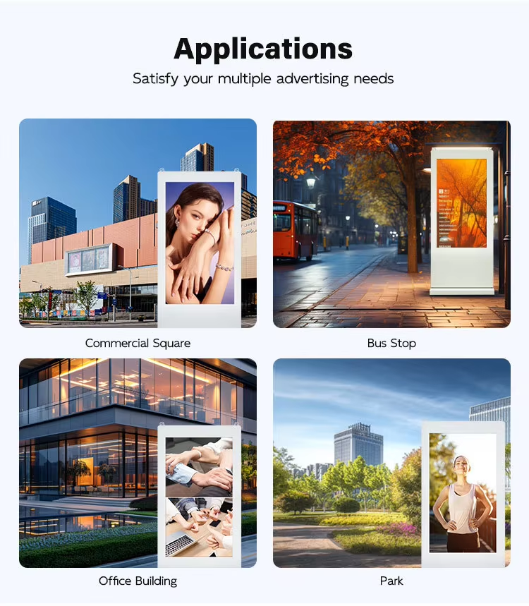 CH High Brightness Waterproof IP65 55/65/75 Inch Smart Solar LCD Advertising Display for Outdoor Bus Kiosk 4K Graphics