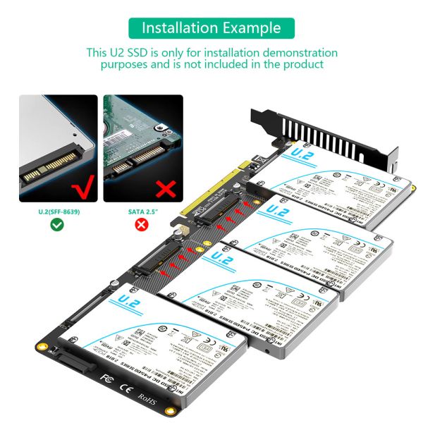 U.2 до PCI-e Riser Adapter PCIe4.0 X16 до 2,5