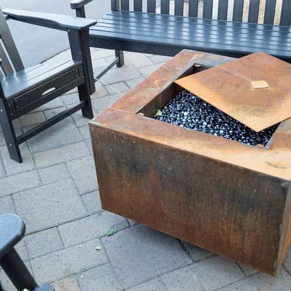 Jardim exterior grande Corten Firepit sem fumaça de aço do metal retangular