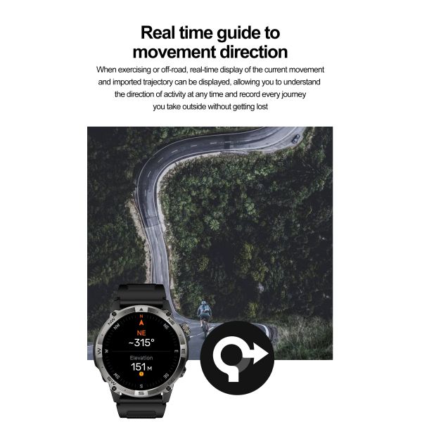 2024 HK08 AMOLED Smart Watch with GPS, Compass, Altimeter for Men