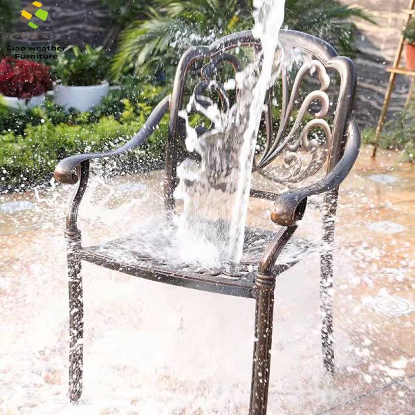 Die Casting Aluminum Luxury Patio Bistro Garden Balcony Furniture BBQ Waterproof Dining Table And Chair For Mail Packing