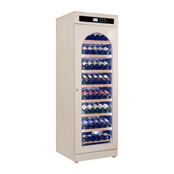 Freestanding Wood Wine Cooler with Digital Control Panel and Arched Glass Door