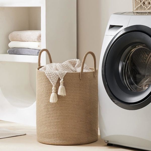 80L Extra Large Jute Woven Hamper Laundry Basket Wicker Rope Clothes Hamper For Baby Nursery Kids Tall Rattan Blanket Basket In Living Room Bedroom