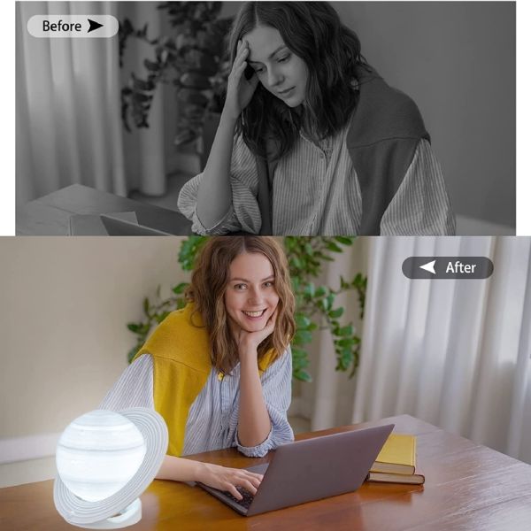 SAD Saturn Light Therapy Lamp, 10000 Lux, 3 Color Temperatures, Dimmable & Timer, Remote Control Included