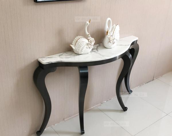 Unique Gold Stainless Steel Curved Frame Marble Top Demilune Console table Hallway table