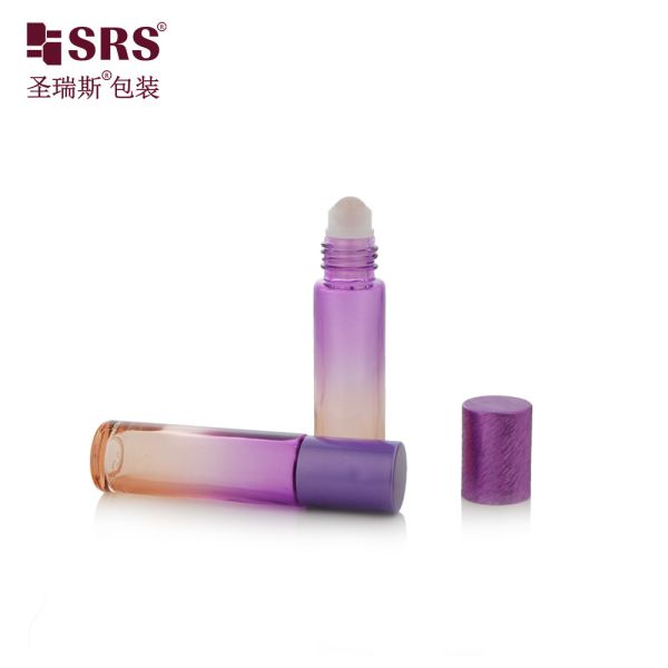 BLPM-10ml Cute Purple Glass Roller Bottles Cylindrical Round 21MM Diameter Vial With Aluminum Cap For Perfume  Oils