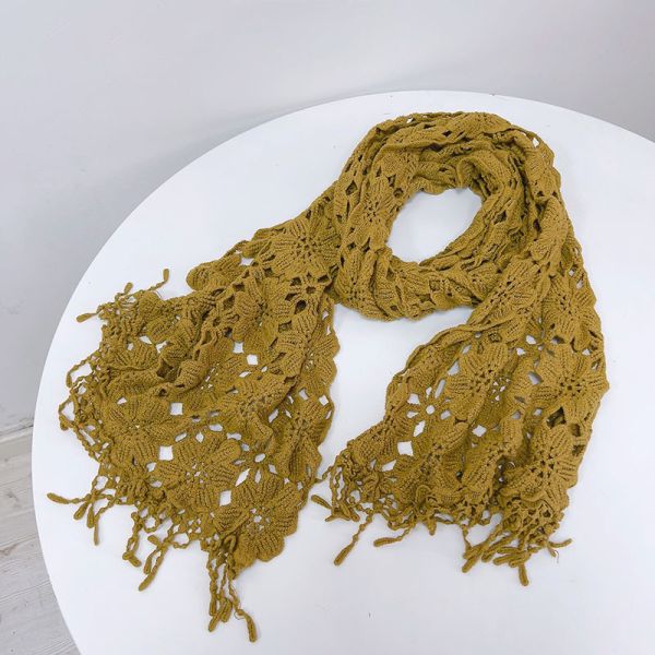 Y-F Spring and Autumn Neckwarm Scarf Soft Warm Lace Crochet Flower Long Knitted Thin Shawl Scarves
