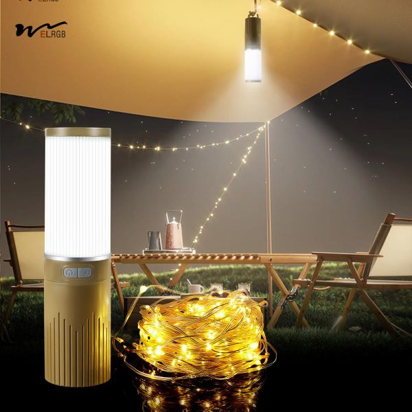 150-Light Plastic Camping Lantern with 49.2FT String 2 in 1 Warm White LED Tent Light