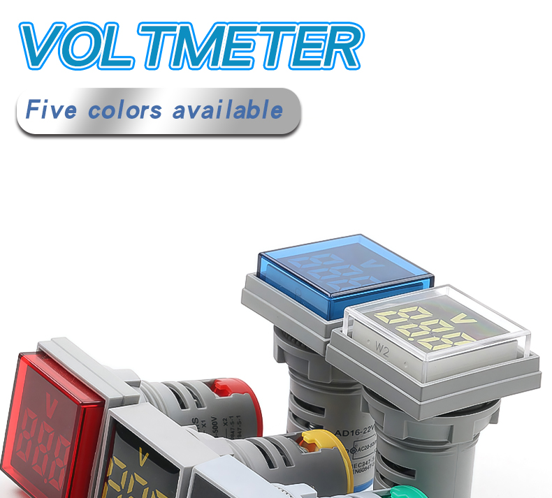 Mini Square 22mm Hole Digital Display Quadrate Voltmeter 24V 220V 380V Indicator AD16-22VMS HY Brand 100A Voltage Meter