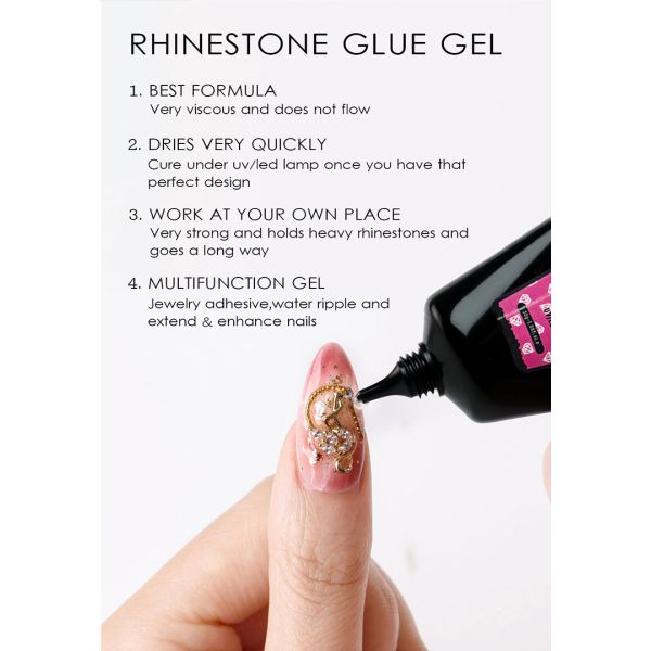 DIY Nails Made Easy with Clear UV Gel and Crystal Rhinestone Glue Custom Logo Included