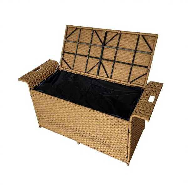 Dual-Tone PE Rattan Outdoor Storage Bench 255L Large Capacity Patio Garden Storage Box with Galvanized Steel Frame
