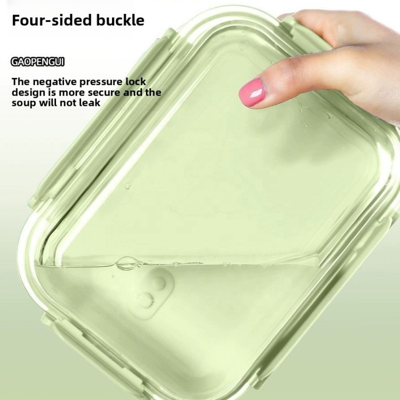 Microwaveable Transparent Glass Crisper Lunch Box Seal Proof Food Container with Plastic Lid for Office Workers