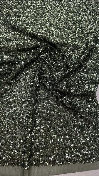Sequin Embroidered Fabric 100% Polyester Complicated Fabric  for Party Dress