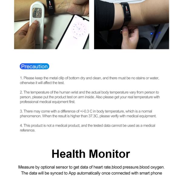 Pulsera del termómetro de la banda de la temperatura del cuerpo de Smartwatch IP67 de la pantalla táctil del deporte de Reloj B5W